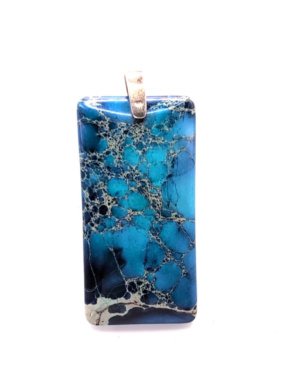 Vintage Jasper(?) Stone Rectangular Pendant Sterling Silver 925 Loop 2.25x1.25"